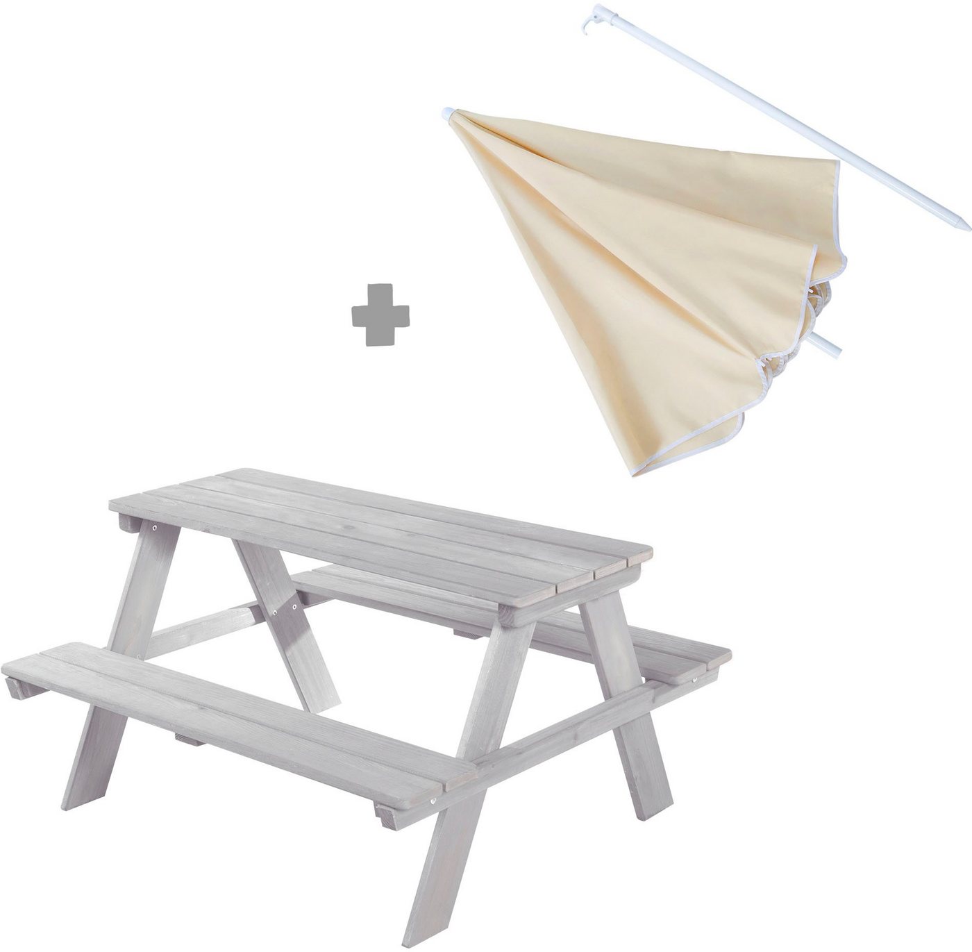 roba® Garten-Kindersitzgruppe Picknick for 4 Outdoor +, (Set, 2-tlg), grau, mit Sonnenschirm von roba®