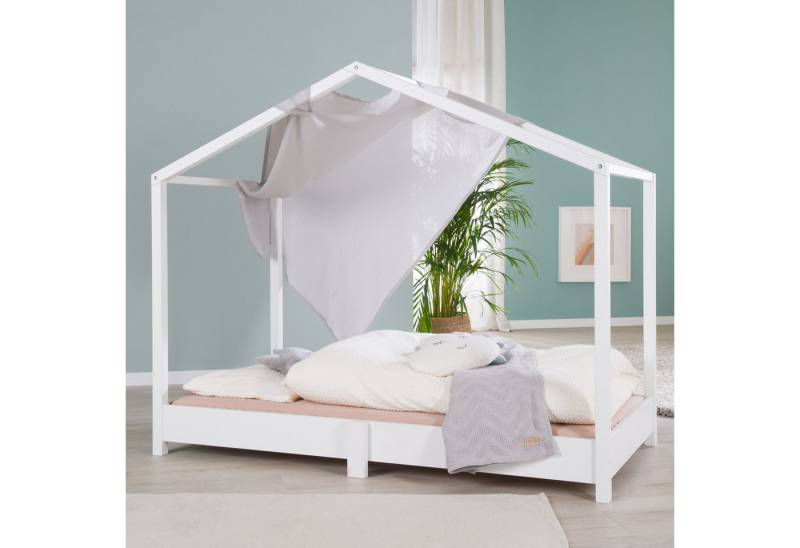roba® Hausbett aus Massivholz, bodentiefes Kinderbett in 90 x 200 cm & 70 x 140 cm (Kombi-Set - Kinderbett & Lattenrost), Bodenbett für Kinder nach Montessori Prinzip - Weiß lackiert von roba®