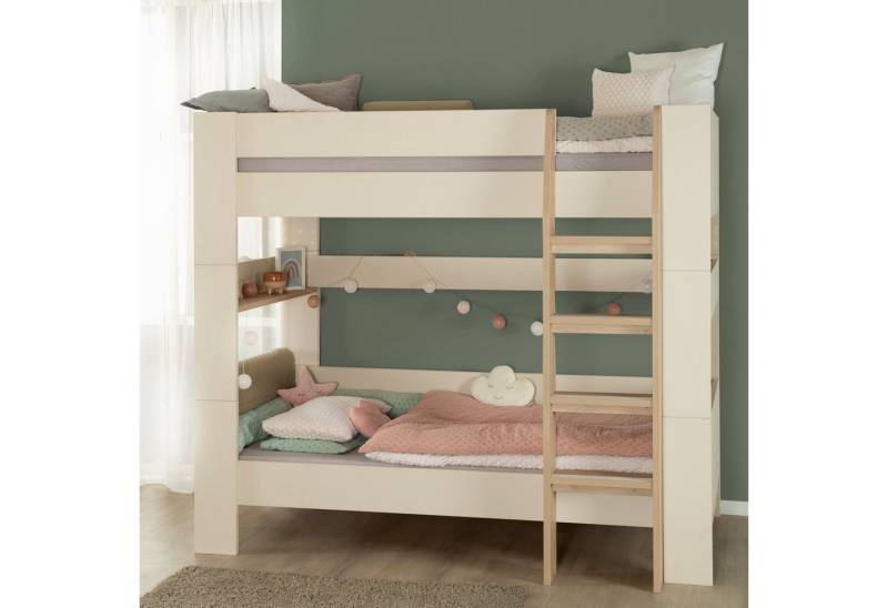 roba® Hochbett Flexi Grow 90 x 200 cm - aus Holz - Scandi Design (Hergestellt in Europa, Blauer Engel zertifiziert, Hochbett für Kinder oder Jugendliche) Etagenbett für zwei Kinder mit Absturzsicherung - Beige / Cashmere von roba®