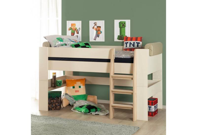 roba® Hochbett Flexi Grow "Loft" - Halbhochbett aus Holz (Kinder- & Jugendbett mit Leiter) in warmem Cashmere / Beige - modernes Scandi Design - Made in Europe von roba®