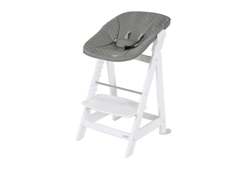 roba® Hochstuhl Born Up Click, Stone gesteppt - mit Aufsatz für Neugeborene, ab Geburt, 2-in-1 Treppenhochstuhl in Weiß - Höhenverstellbar - Kinderhochstuhl von roba®