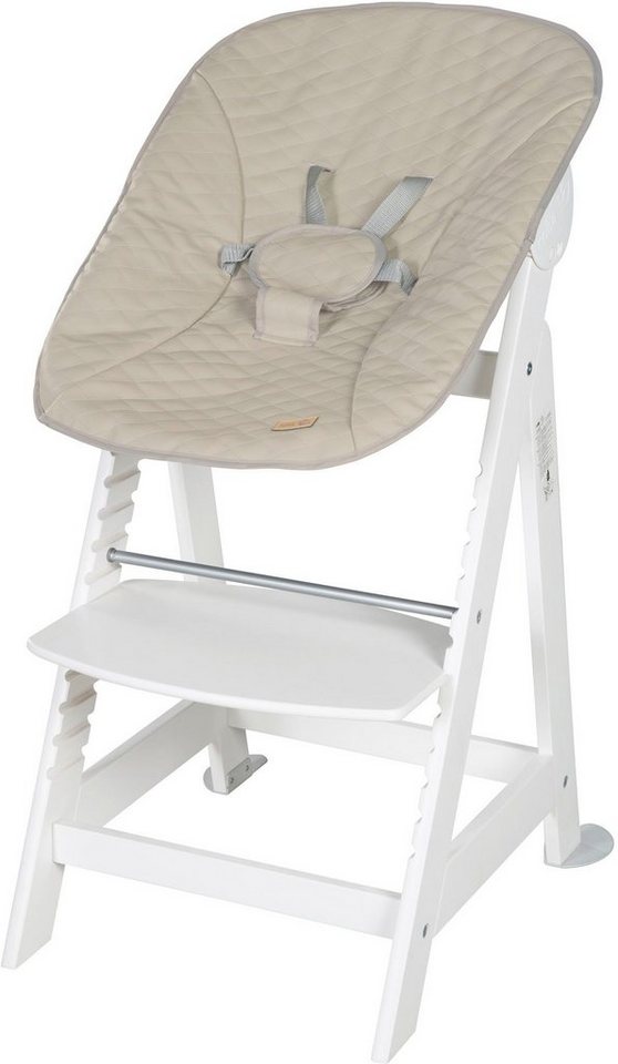 roba® Hochstuhl Treppenhochstuhl 2-in-1 Set Born Up weiß, mit Neugeborenen-Aufsatz, Greyish gesteppt von roba®