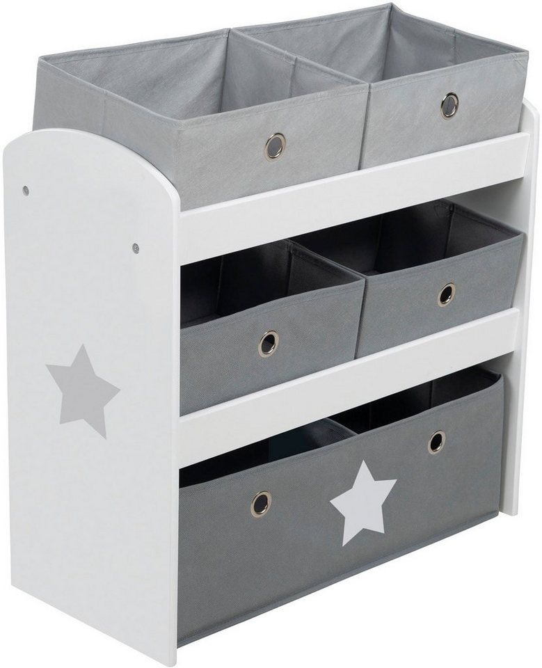 roba® Kinderregal Stars, grau, inklusive 5 Stoffboxen in 2 Größen von roba®