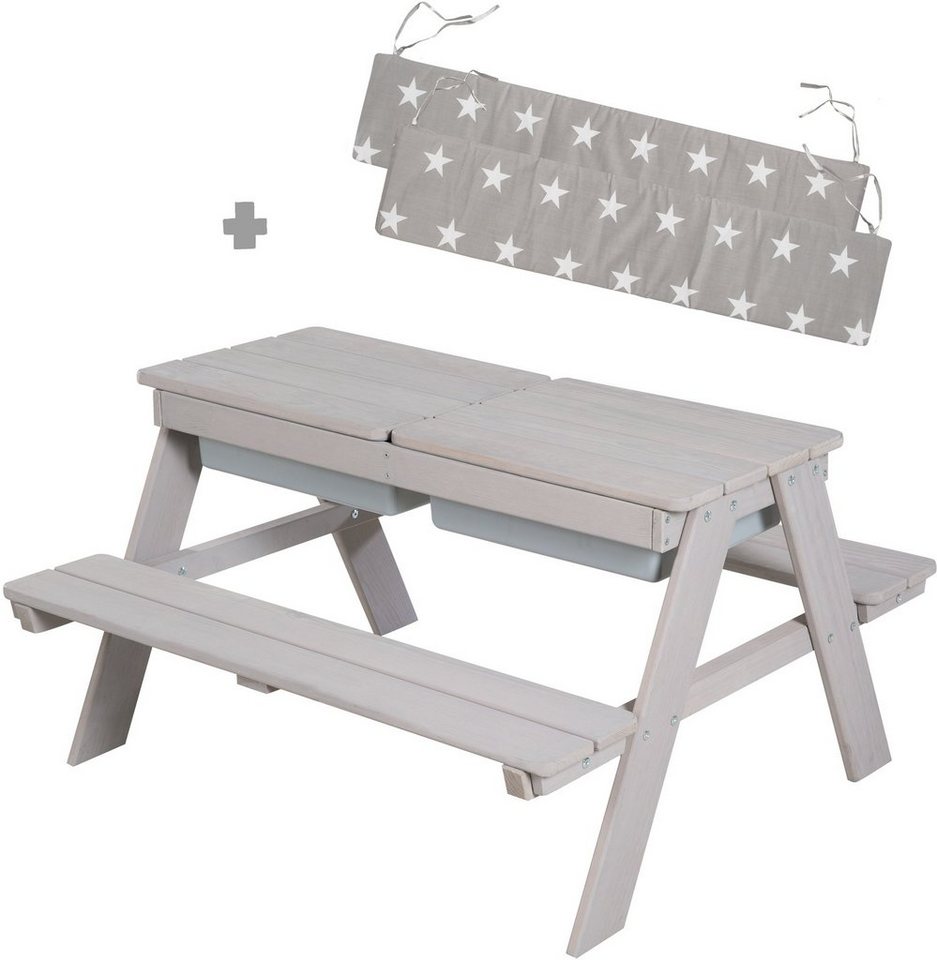 roba® Kindersitzgruppe Picknick for 4 Outdoor + mit Spielwannen, Grau, (Set), mit abgerundeten Ecken, inklusive Sitzauflagen Â»Little StarsÂ« von roba®