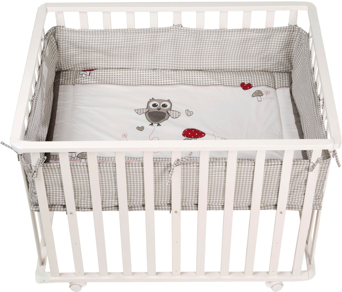 roba® Laufgitter Adam & Eule, weiß, 75x100 cm, mit Stoffeinlage, Rollen, höhenverstellbar von roba®