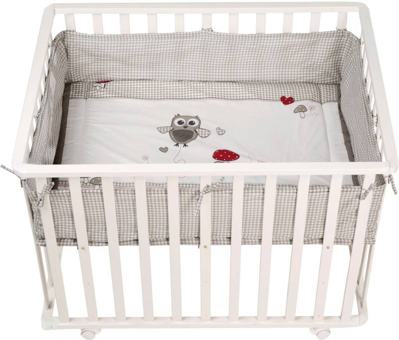 roba® Laufgitter Adam & Eule, weiß, 75x100 cm, mit Stoffeinlage, Rollen, höhenverstellbar von roba®