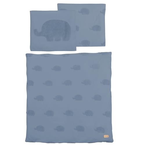 roba Bettwäsche für Babys, 2-teilig, Bettbezug 80 x 80 cm + Kissenbezug 40 x 35 cm, Oeko-Tex® und GOTS Zertifiziert, Mondblau von roba