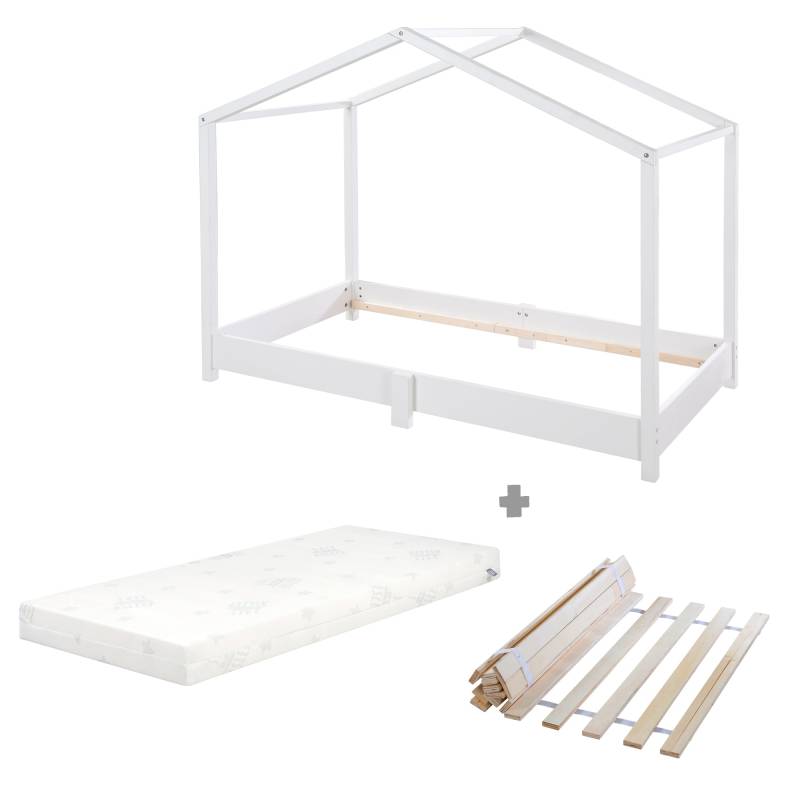 roba Hausbett 70 x 140 cm - Bodenbett nach Montessori Prinzip - Holz weiß von roba
