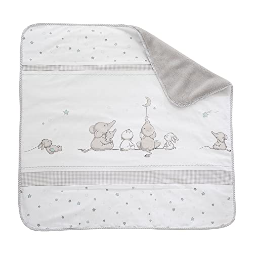 roba Babydecke Sternenzauber - 80 x 80 cm - Baby Kuscheldecke mit Sternen & Elefanten Motiv - Kinderdecke aus weicher Baumwolle - Weiß / Hellgrau von roba