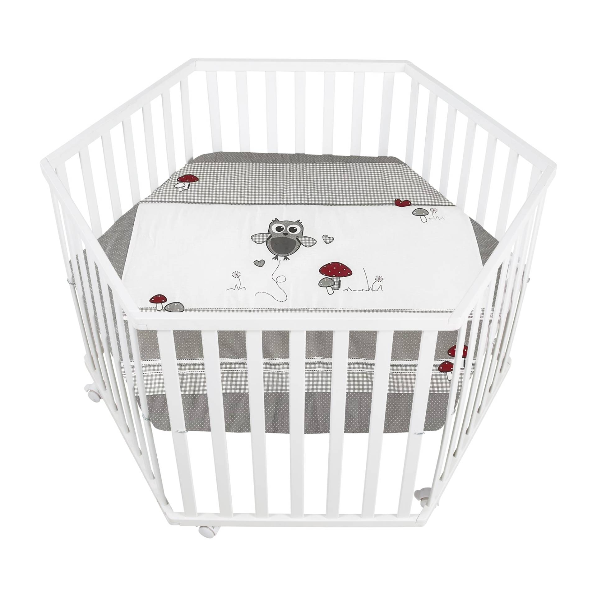 roba Laufgitter 'Adam & Eule' 6-eckig, inkl. Schutzeinlage, Holz weiß von roba