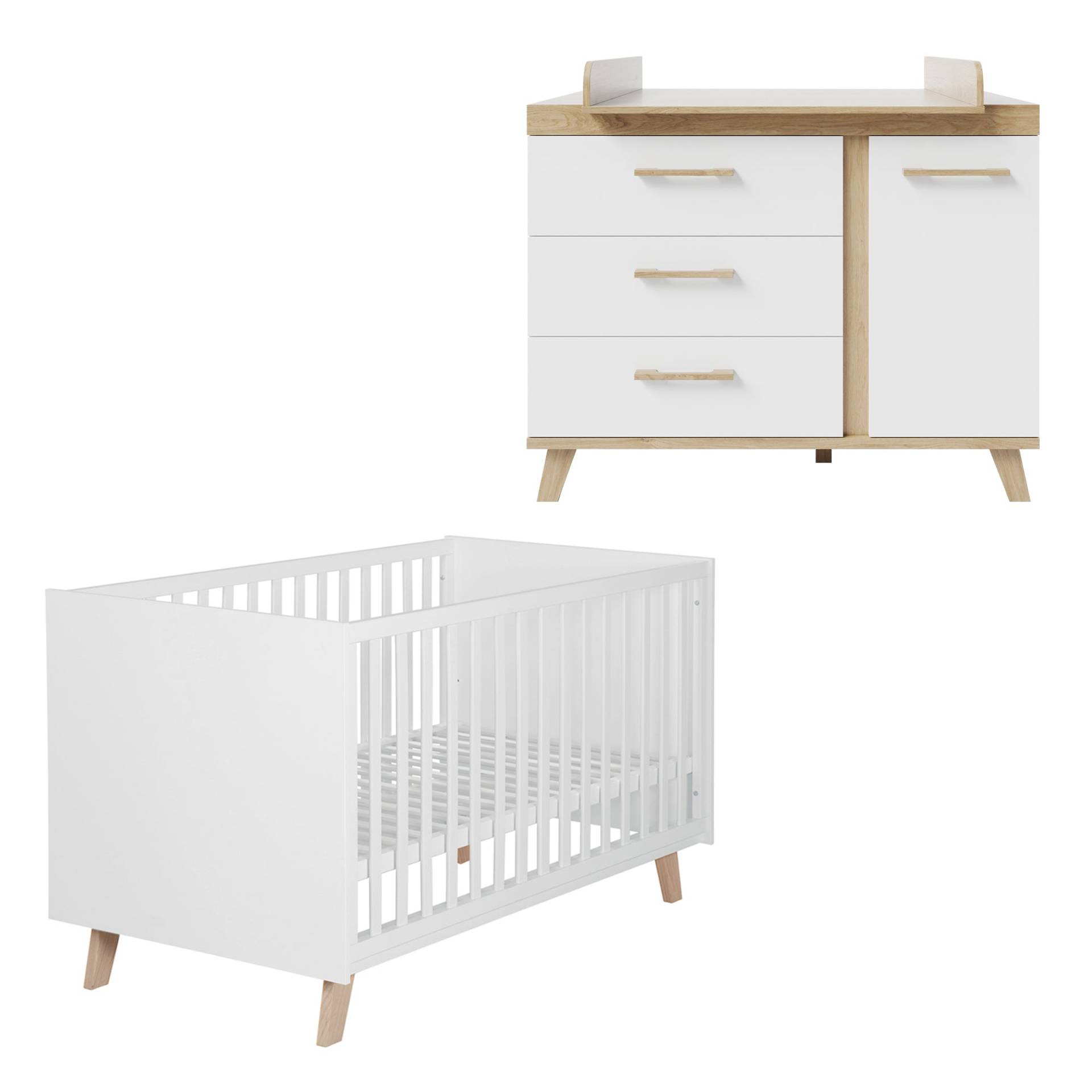 roba Möbelset 'Smile' 2-teilig - Kombi-Bett 70x140 + Wickelkommode - Artisan Eiche / Weiß von roba