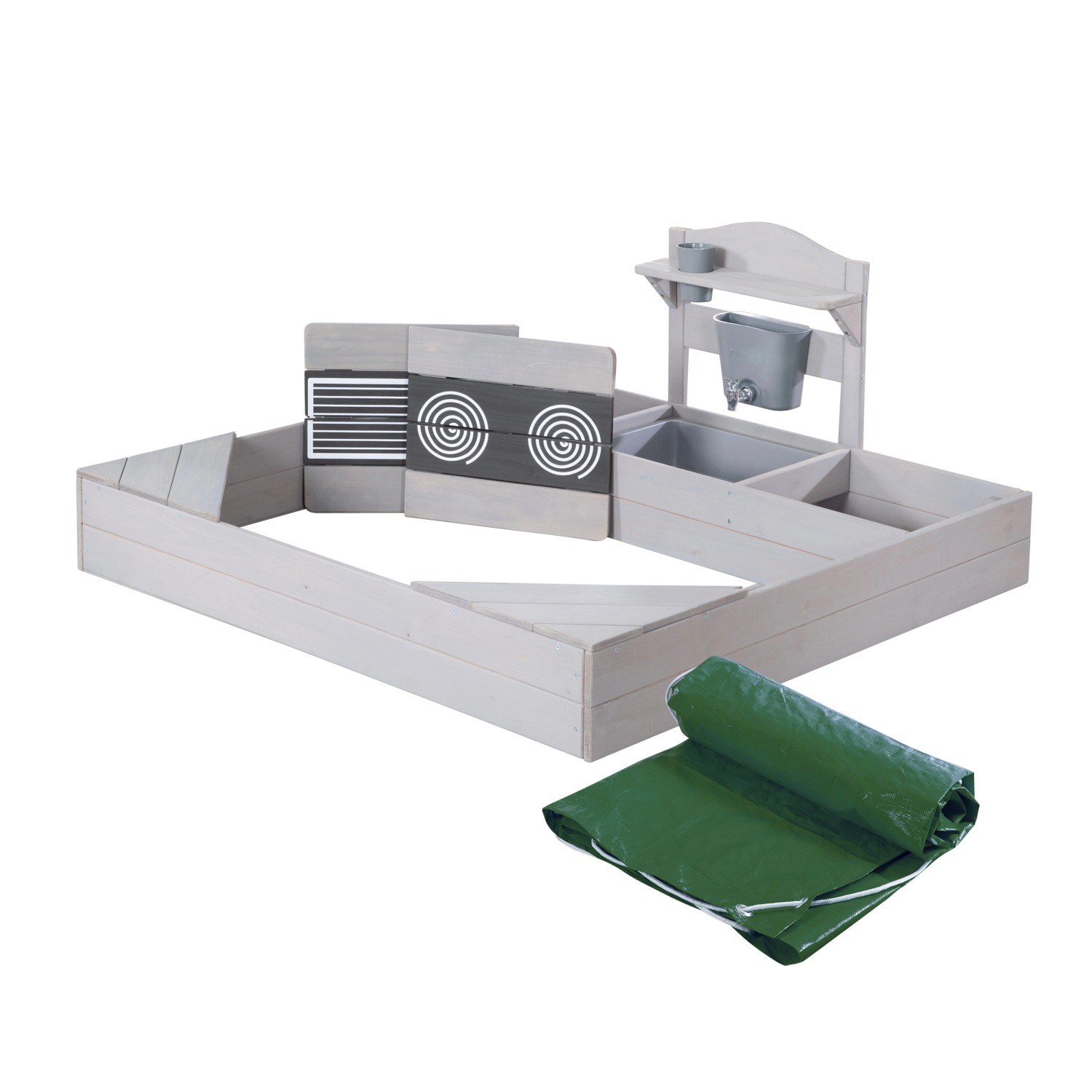 roba Sandkasten aus Holz mit Matschküche und Abdeckplane Grau Lasiert roba Sandkasten aus Holz mit Matschküche und Abdeckplane Grau Lasiert von roba