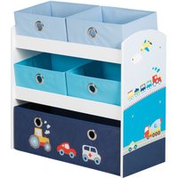 roba Spielregal Rennfahrer, Spielzeug- & Aufbewahrungs-Regal, inkl. 5 Stoffboxen, Auto blau von roba