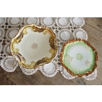 2 Antike Verziertvergoldete Hand Bemalt Limoges Platten von robinseggbleunest