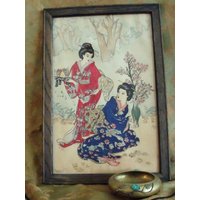 Vintage Aquarellmalerei-Geisha-Damen Im Garten von robinseggbleunest