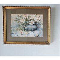 Vintage Blumen Aquarell in Vergoldetem Gesso-Holzrahmen Signiert C Allard von robinseggbleunest