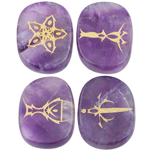 rockcloud Chakra Steine Heilung Kristall poliert Gravur Palm Pocket stein Reiki Balancing Antik 4pcs Amethyst(tarot Symbol) von rockcloud
