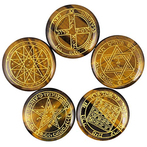 rockcloud Heilkristall Tigerauge Stein Salomon Symbol Hexen Rune Set Chakra Steine Palmstein Reiki Balancing, 5 Stück von rockcloud