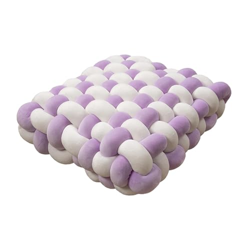 rockible Gewebtes Stuhlkissen, Handgewebtes Plüschkissen, Nordisches Stuhlkissen, Square Woven Chair Cushion, Knotenkissen Pillow für Fensterbrett Boden Stuhl Wohnzimmer, Weiß und Lila von rockible