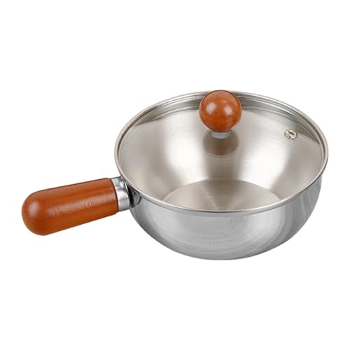 rockible Milchtopf Edelstahl Kochtopf Soßentopf Butterwärmer mit Holzgriff für Gleichmäßiges Erhitzen Und Einfache Reinigung für Kleine Haushalte, L with Lid von rockible