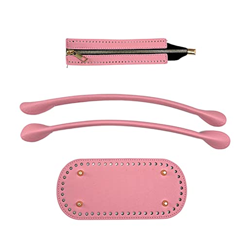 rockible PU Leder Taschenboden, Kunstleder Tasche Boden mit Löchern, Bag Bottom Shaper, Handgewebte Tasche Pad mit Taschengriff und Reißverschluss für Handtasche Strickbeutel Schultertasche, ROSA von rockible