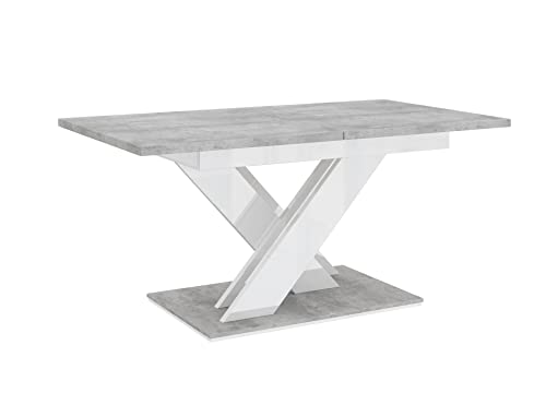 ROE Esstisch Ausziehbar 140-180x80x75 cm - Modern Esszimmertisch Bronx - Glänzend Küchentisch - Hochglanz Tisch für Esszimmer - Beton & Weiß von roe furniture