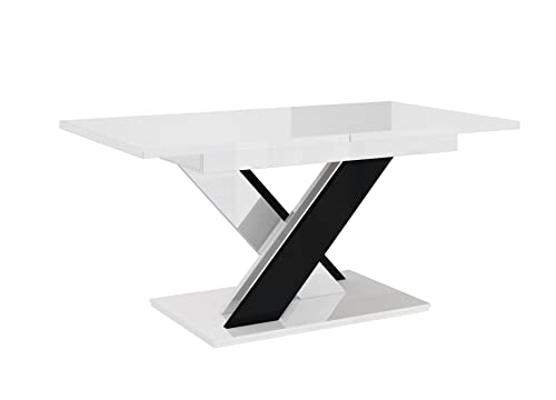 ROE Esstisch Ausziehbar 140-180x80x75 cm - Modern Esszimmertisch Bronx - Glänzend Küchentisch - Hochglanz Tisch für Esszimmer - Weiß & Schwarz von roe furniture