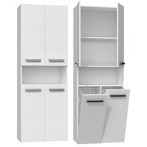 roe furniture Badezimmerschrank 60 cm, Hochschrank mit 2 Körben und offenen sowie geschlossenen Ablagen, Beistellschrank mit Türen, Badmöbel für Stauraum und Ordnung, Weiß Matt roe furniture Badezimmerschrank 60 cm, Hochschrank mit 2 Körben und offenen sowie geschlossenen Ablagen, Beistellschrank mit Türen, Badmöbel für Stauraum und Ordnung, Weiß Matt von roe furniture