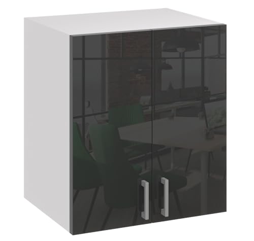 roe furniture Hängeschrank 60 cm - Küchenschrank - Küchenmöbel - Küchenunterschrank - Schrank Küche - Küchenschränke Einzeln Schwarz Hochglanz von roe furniture