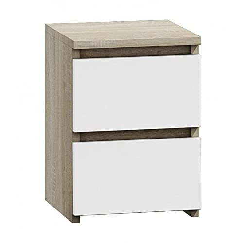 roe furniture Kommode mit 2 Schubladen - Modern Schubladenschrank - Komodenschrank - Schubladenkommode 30 cm Breit - Sonoma & Weiß von roe furniture