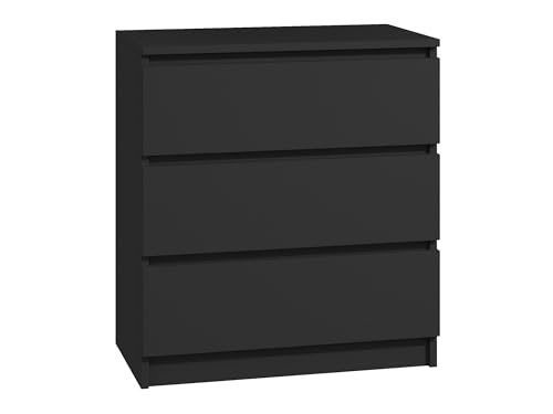 roe furniture Kommode mit 3 Schubladen - Modern Schubladenschrank - Komodenschrank - Schubladenkommode 70 cm Breit - Schwarze Matte von roe furniture