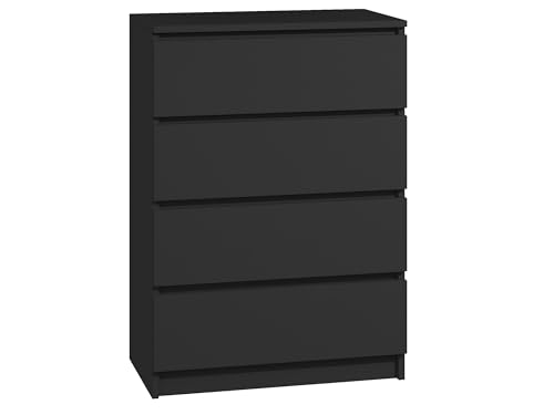 roe furniture Kommode mit 4 Schubladen - Modern Schubladenschrank - Komodenschrank - Schubladenkommode 70 cm Breit - Schwarze Matte von roe furniture