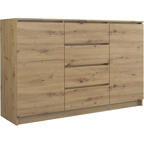 roe furniture Kommode mit 4 Schubladen & 2 Schränke - Modern Schubladenschrank - Komodenschrank - Schubladenkommode 140 cm Breit - Artisan von roe furniture