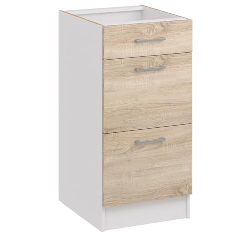roe furniture Küchenunterschrank 40 cm Breite mit 3 Schubladen – Unterschrank – Küchenschrank 40×82×44 cm – Stauraumschrank aus Holzwerkstoff, melaminbeschichtet, Bodenaufstellung roe furniture Küchenunterschrank 40 cm Breite mit 3 Schubladen – Unterschrank – Küchenschrank 40×82×44 cm – Stauraumschrank aus Holzwerkstoff, melaminbeschichtet, Bodenaufstellung von roe furniture