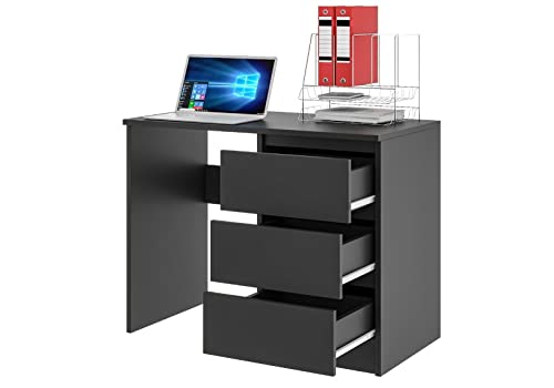 roe furniture Schreibtisch mit 3 Schubladen, Bürotisch Computertisch Klein Arbeitstisch PC-Tisch Kinderschreibtisch mit Stauraum, Moderner Schreibtisch, 90x50x76 cm (Schwarz Matt) von roe furniture