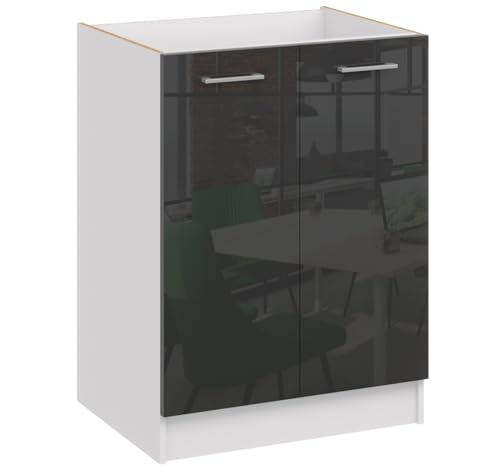 roe furniture Unterschrank 60 cm - Küchenschrank - Küchenmöbel - Küchenunterschrank - Schrank Küche - Spülenunterschrank - Unterschrank Küche - Küchenschränke Einzeln - Schwarz Hochglanz von roe furniture