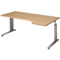 röhr Techno höhenverstellbarer Schreibtisch ahorn L-Form, C-Fuß-Gestell silber 180,0 x 80,0/100,0 cm von röhr