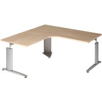 röhr Techno höhenverstellbarer Schreibtisch ahorn L-Form, C-Fuß-Gestell silber 180,0 x 80,0/100,0 cm von röhr