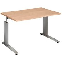 röhr Techno höhenverstellbarer Schreibtisch ahorn rechteckig, C-Fuß-Gestell silber 120,0 x 80,0 cm von röhr