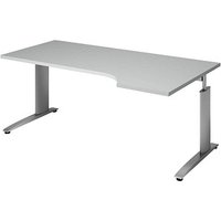 röhr Techno höhenverstellbarer Schreibtisch hellgrau L-Form, C-Fuß-Gestell silber 180,0 x 80,0/100,0 cm von röhr