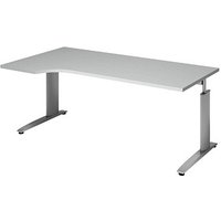 röhr Techno höhenverstellbarer Schreibtisch hellgrau L-Form, C-Fuß-Gestell silber 180,0 x 80,0/100,0 cm von röhr