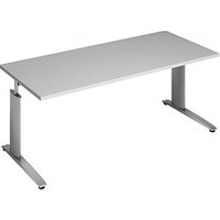 röhr Techno höhenverstellbarer Schreibtisch hellgrau rechteckig, C-Fuß-Gestell silber 180,0 x 80,0 cm von röhr