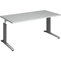 röhr Techno höhenverstellbarer Schreibtisch hellgrau rechteckig, C-Fuß-Gestell silber 160,0 x 80,0 cm von röhr