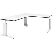 röhr Imperia höhenverstellbarer Schreibtisch weiß L-Form, C-Fuß-Gestell weiß 180,0 x 80,0/200,0 cm von röhr