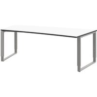 röhr Imperia höhenverstellbarer Schreibtisch weiß Trapezform, Kufen-Gestell silber 200,0 x 80,0/100,0 cm von röhr