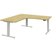 röhr Techno elektrisch höhenverstellbarer Schreibtisch hickory-eiche L-Form, C-Fuß-Gestell silber 180,0 x 80,0/100,0 cm von röhr