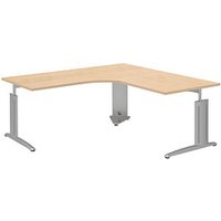 röhr Techno höhenverstellbarer Schreibtisch ahorn L-Form, C-Fuß-Gestell silber 180,0 x 80,0/100,0 cm von röhr