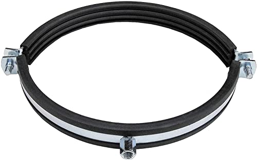 rohrfix-24 Lüftungsrohrschelle mit Gummieinlage (400 mm) - Stahl verzinkt - mit Gummieinlage - Anschlussmutter M8/10 - schwarz - Silbrig-metallisch von rohrfix-24
