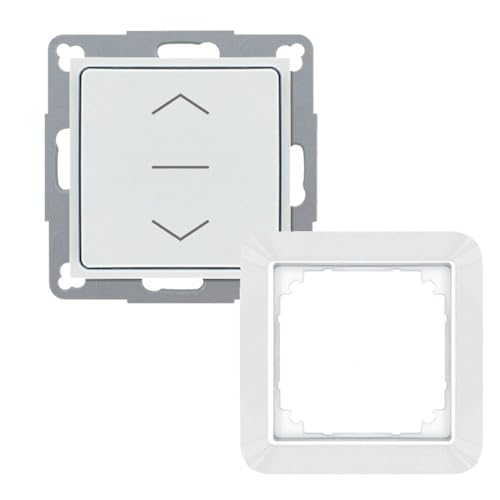 Wippschalter Rollladenschalter mit Mittelstellung und Rastfunktion incl. Merten "1-M (System M)" Einzelrahmen von rohrmotor24