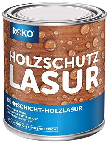 ROKO Holzlasur - Eiche - 0,75 Liter Lasur - 3in1 Seidenmatt - Premium Holzschutzlasur für Innen und Außen - Dauerhafter Wetter- und UV-Schutz von Roko